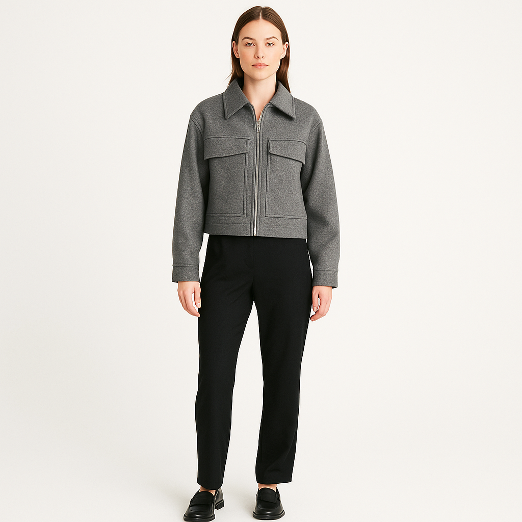 Wool Blend Tweed Zip Jacket for Women – Smart Casual Outerwear-Cole Clothing-Gray-S-Cole Clothing