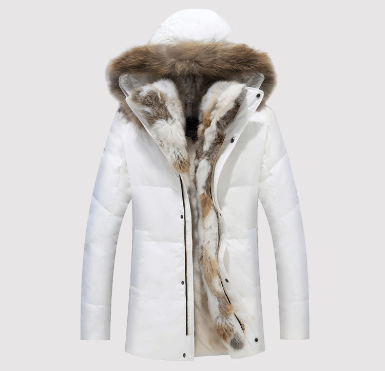Men’s Thick Winter Parka with Detachable Fur Collar – Long Padded Jacket for Cold Weather