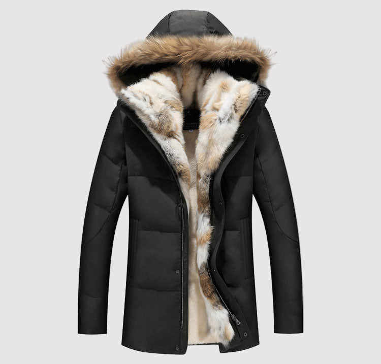 Men’s Thick Winter Parka with Detachable Fur Collar – Long Padded Jacket for Cold Weather